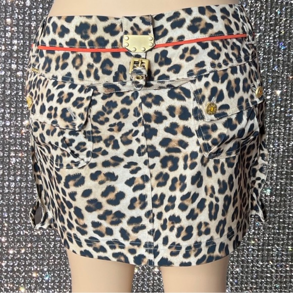 4G by Gizia skirt rhinestones bling buckles cheetah leopard print orange mini - Picture 2 of 8